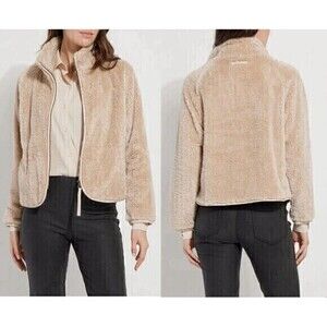 Lysse Fleece Jacket Womens Sz L Beige Elora Sherpa Full Zip Cozy Teddy Bear Coat